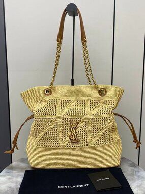 Natural Raffia Woven Shoulder Tote Bag
